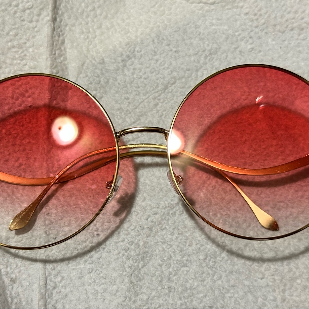 Pink Gradient Sunglasses Oversized Round Frame Light Retro Vintage Hippie Boho